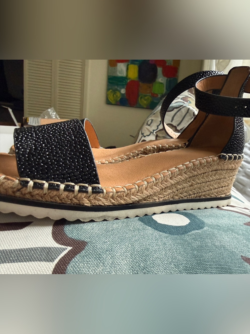 Alex Marie Ankle Strap Espadrille Sandals-Upper Leather, Black & Tan - Picture 2 of 9